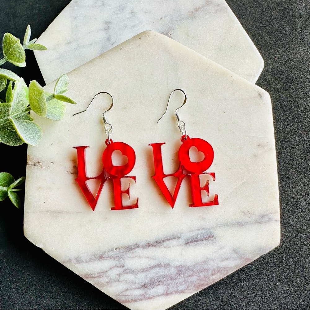 LOVE Earrings Red acrylic Valentine’s Day Jewelry